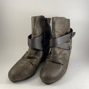 Aldo hidden‎ wedge heel brown antiqued ruched bootie 9